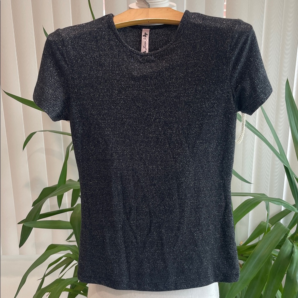 NWOT Black Glitter short sleeve Top for girls size L or 8/10